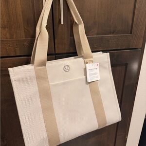 Lululemon Beige Canvas Tote with Tan Straps